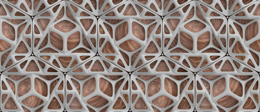 3d hard metal frame tiles on gray concrete background