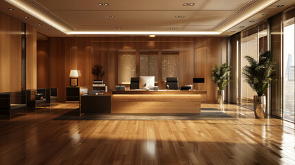 Elegant corporate office with luxurious wooden finishes