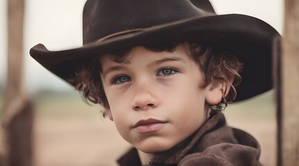 Young cowboy on the farm. Portrait with selective focus. generative.ai