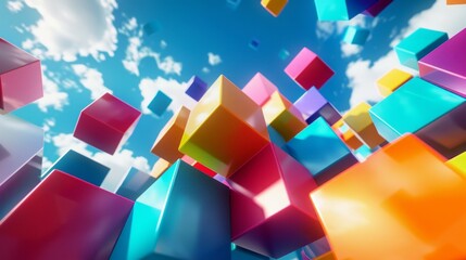 Colorful floating cubes in a surreal sky