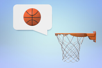 Basketball concept with hoop and speech bubble