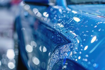 Close-up of a shiny blue car, perfect for automotive industry promotions