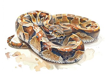 Fototapeta premium Detailed watercolor painting of a snake on a white background. Ideal for educational materials or nature-themed designs
