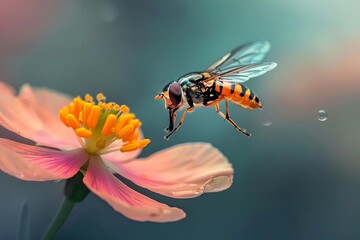 Naklejka premium Take an extreme close up photograph of a bee pollinating a flower