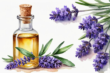 Lavender oil. Watercolor style.