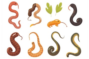 Naklejka premium A diverse collection of different types of worms, perfect for educational materials