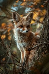 Obraz premium Close up of a fox in a tree, perfect for nature themes