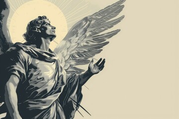 Detailed black and white drawing of an angel, suitable for various design projects