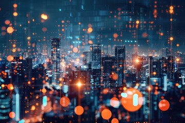 Fototapeta premium A vibrant cityscape at night, perfect for urban design projects