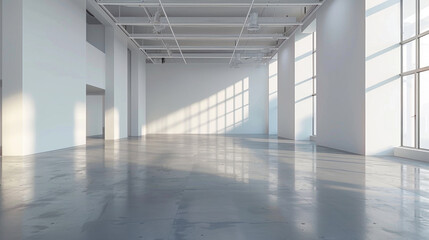 Empty showroom with natural light and high ceilings