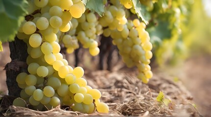 Harvesting white grapes for wine production Background. generative.ai