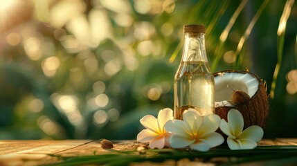 coconut oil wallpaper on a wooden table in natural background