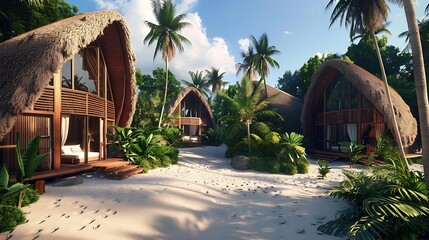 dyllic Paradise: A Serene Tropical Beach Resort Escape with Crystal Clear Waters and Palm Trees, Inviting Relaxation and Adventure - Exotic Bliss in Every Moment
