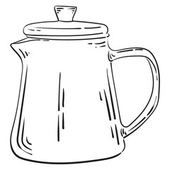 Glass teapot drawn with vintage lines. Isolated vector illustration. A teapot drawn as an engraving.