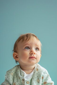 Curious Caucasian Baby Looking Upward. Generative AI image