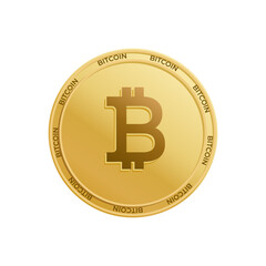 Bitcoin cryptocurrency coin isolated. Gold coin with gradient on a white background. The most popular cryptocurrency