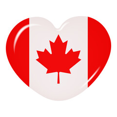 3D heart in the Canadian flag color is isolated on a clear background Country flag button