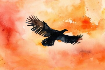 Fototapeta premium A beautiful painting of a bird soaring through the sky. Perfect for nature lovers and bird enthusiasts