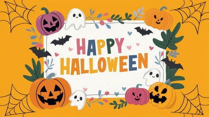 Halloween-themed yellow background with plenty of room for text - celebration graphics, autumn marketing, promotional materials