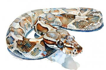 A detailed watercolor painting of a snake. Suitable for nature and wildlife themes