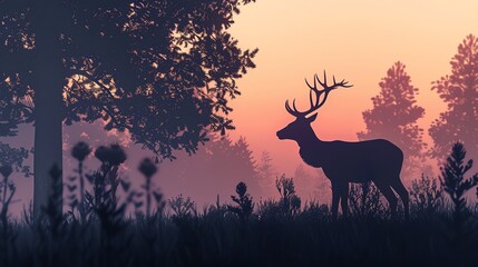 A lone deer at the edge of a forest at dawn.