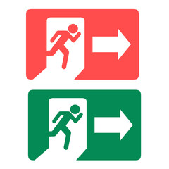 Emergency exit sign Green and red label. fondo isolato e trasparente