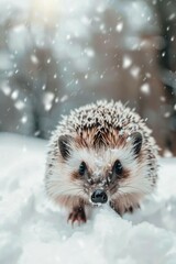 Obraz premium A hedge covered in snow, looking directly at the camera. Suitable for winter-themed designs