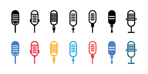 Set of Microphone icons. Vector illustration in flat style