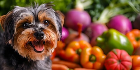 Purchase Nutritious Dog Food with Vibrant Vegetables at Pet-Friendly Retailers. Concept Pet Nutrition, Healthy Dog Food, Vibrant Vegetables, Pet-friendly Retailers, Nutritious Diet