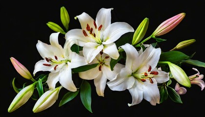 Fototapeta premium composition of lily flowers on a black background
