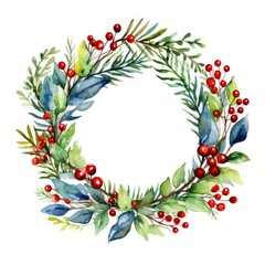 christmas wreath in watercolor illustration