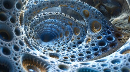 A close up of a spiral pattern made from blue and white dots, AI