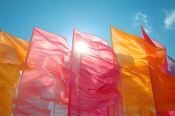 Colorful Flags Against Blue Sky - Artistic Outdoor Display for Summer Festivals and Celebrations