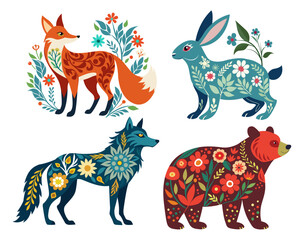 Forest animals with floral pattern.  © Alena