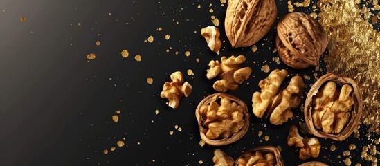 walnut wallpaper isolated on gradient black and brown background with some golden tones
