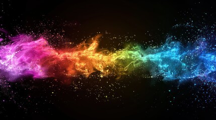 Colorful and dynamic horizontal rainbow powder splash design, perfect for use as a background or focal point in graphic design. 