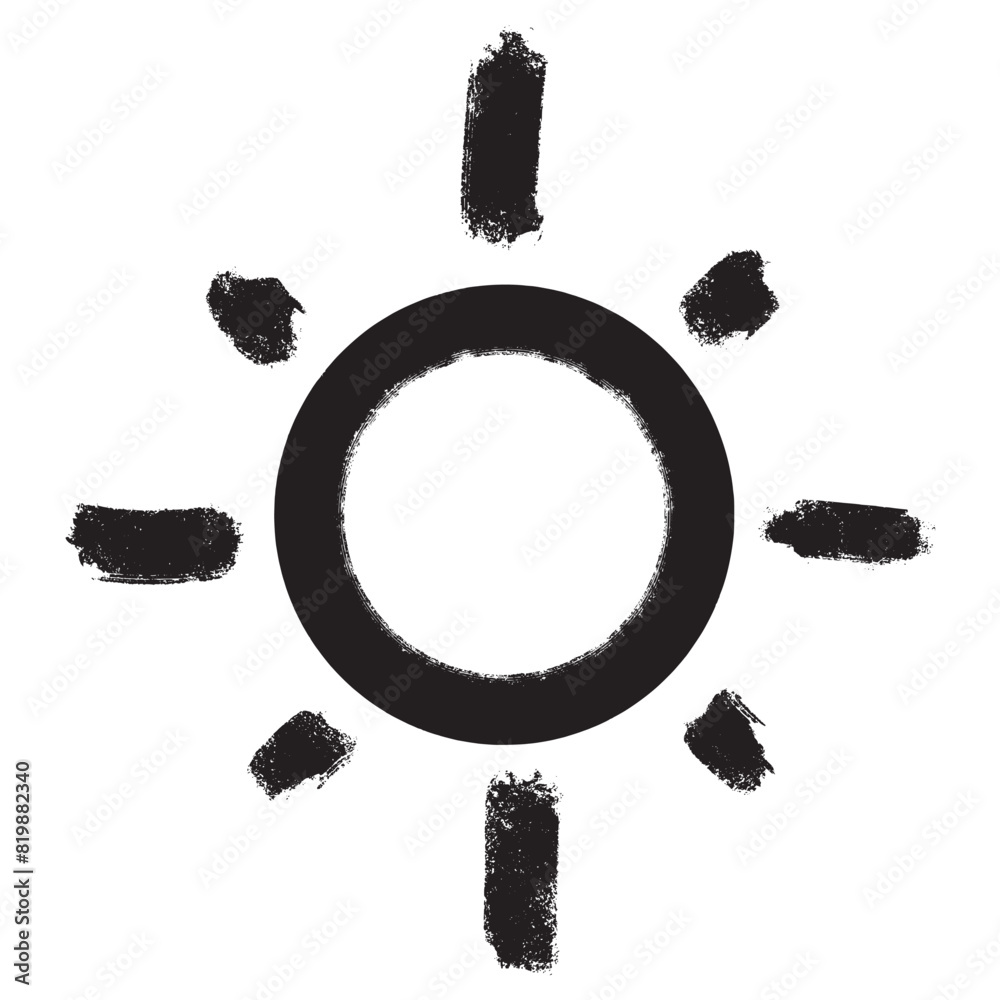 Wall mural doodle sketch style of sun cartoon hand drawn illustration for concept design. bold brush drawn sun.