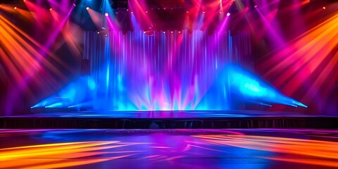 Theater Stage with Bright Spotlight and Colorful Backdrop Decoration. Concept Theater Stage, Bright Spotlight, Colorful Backdrop, Decoration