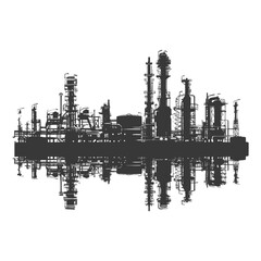Obraz premium Silhouette Oil refinery industry black color only