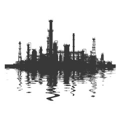 Silhouette Oil refinery industry black color only