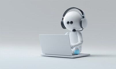 3d icon of online support person with headset and computer
