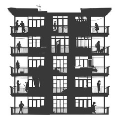 Silhouette Single Window apartment show people activities black color only