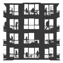 Silhouette Single Window apartment show people activities black color only