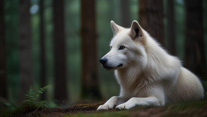 Obraz premium White wolf in the woods.