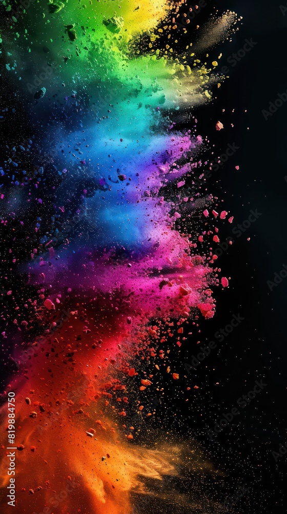 Wall mural horizontal rainbow powder splash design with copyspace, perfect for adding text or graphics to creat