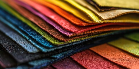 Macro photograph of a stack of color swatches, with shallow depth of field highlighting the rich and saturated hues.