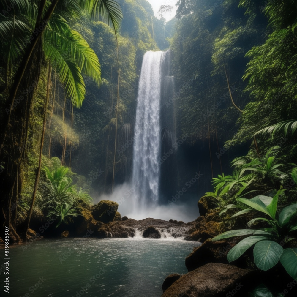 Wall mural waterfall in the jungle