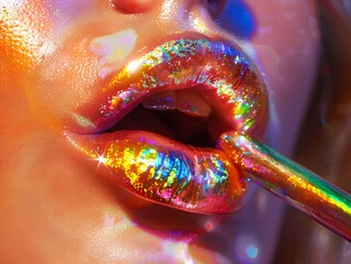 Fototapeta premium Captivating Lips Adorned with Shimmering Glitter and Vibrant Hues