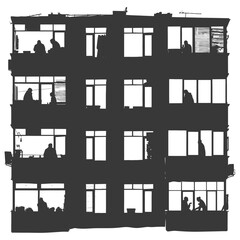 Obraz premium Silhouette Windows of home apartments show people activities black color only