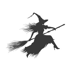 Silhouette witch flies on a magic broomstick black color only